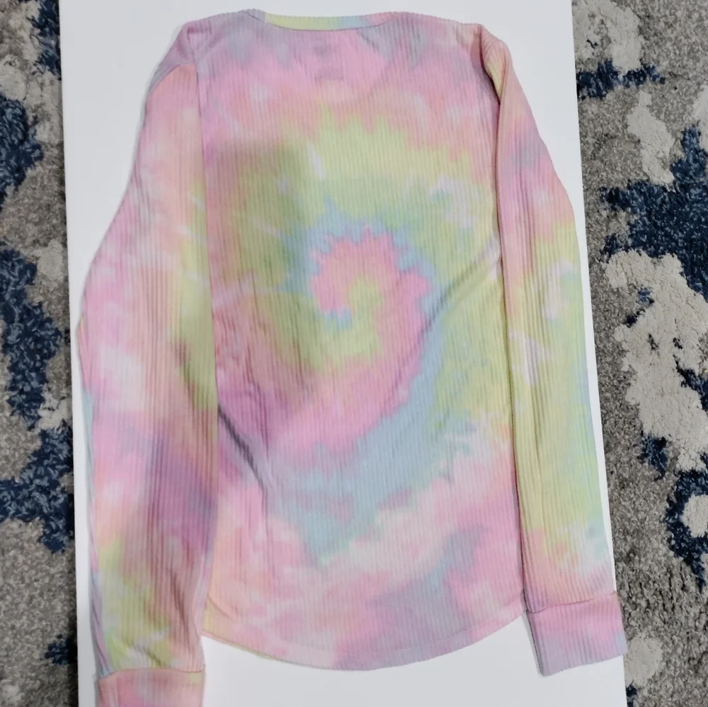 Pink by VS pastel rainbow tye dye long sleeve lounge top women's size S